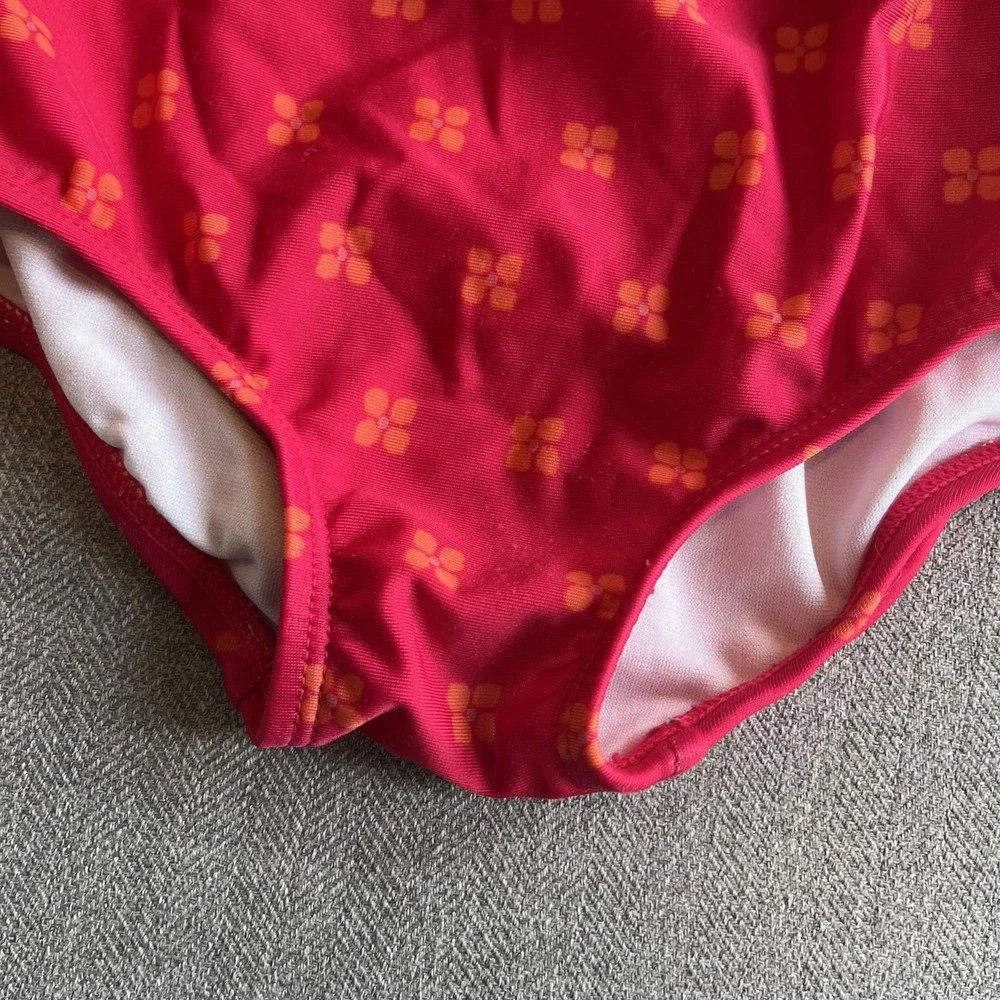 Gymboree Swimsuit Girl Red Orange‎ ruffles Flower Floral Bow 18-24M EUC